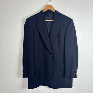 Hart Schaffner Marx Mens 41L Navy Wool Gold Button Sport Coat Blazer Jacket